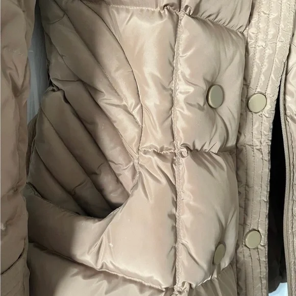 Women's Tan Puffer winter Coat with natural Fur Collar S/M - Picture 6 of 8
